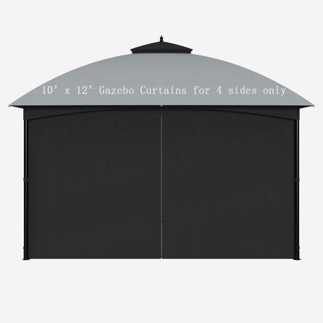 SunCula Replacement 10'x12' Gazebo Curtains waterproof, Universal Privacy Shade Curtains 4-Panels sidewall with Zipper, Outdoor Curtains for Patio, Backyard, Garden-Black (Only Curtains) SunCula