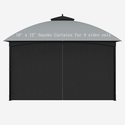 SunCula Replacement 10'x12' Gazebo Curtains waterproof, Universal Privacy Shade Curtains 4-Panels sidewall with Zipper, Outdoor Curtains for Patio, Backyard, Garden-Black (Only Curtains)