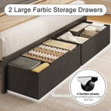 Fluest Twin Bed Frame with Storage Drawers, Upholstered Headboard with Charging Station, LED Lights, Fabric Drawers with Wheels, Under Bed Storage, No Box Spring Needed, Easy Assembly, Grey Fluest