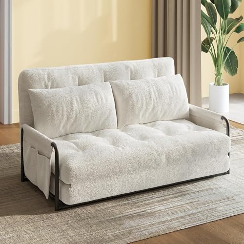 WLIVE Futon Sofa Bed, Floor Chair with Adjustable Backrest, Bean Bag Bed for Adults, with Armrest, Pillow, Low Profile for Living Room, Reading, Bedroom, Loveseat, Grey WLIVE