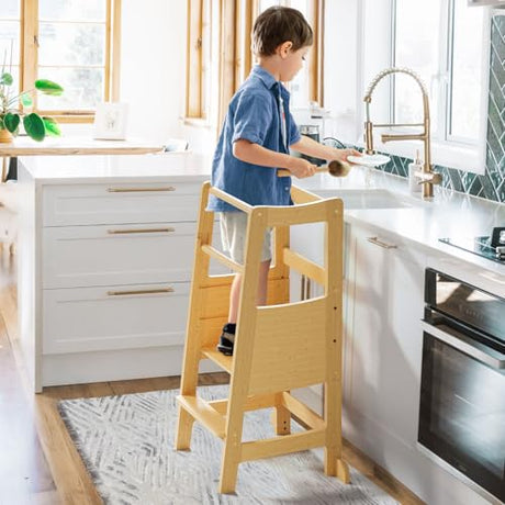 Toddler Standing Tower, Toddler Step Stool with Safety Rail, 3 Heights Adjustable Learning Standing Stool, Wide Platform Design Toddler Step Stool, Toddler Standing Step Stool for Kids xinyoec