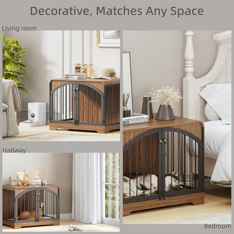 31.5" Farmhouse Dog Crate Furniture for Small Dogs, Decorative Pet House End Table, Wooden Dog Kennel Furniture Indoor, Retro Brown Berenlefe