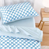 Wake In Cloud - Toddler Bedding Set for Boys Girls, Cute Gingham Grid Checkered, 4 Pieces Soft Crib Bed Set Including Comforter, Sheets and Pillowcase, Blue White Wake In Cloud