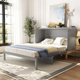 LZ LEISURE ZONE Queen Size Murphy Bed, Wood Cabinet Bed with Legs, Gray LZ LEISURE ZONE