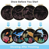 ERKOON 4 Set Embroidery Kit for Beginners, Cross Stitch Set Include Embroidery Cloth Hoops Threads for Craft Lover Hand Stitch with Embroidery Skill Techniques (Marine Animals)