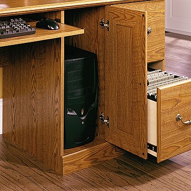 Sauder Orchard Hills Computer Desk with Hutch, Carolina Oak finish - WoodArtSupply