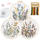 RidaaFri Embroidery Kit for Beginners, Set of 3 Flower Pattern DIY Kits for Adults & Starter, Hand Embroidery Practice Kit with Step-by-Step Guide & Video Tutorial, Includes Hoop, Needles, Floss