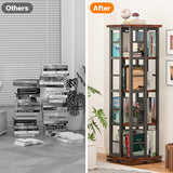 EasyCom 360° Rotating Wood Bookshelf with Metal Frame - 4-Tier Corner Storage for Living Room and Office, Brown EasyCom