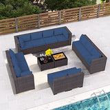RTDTD Outdoor Patio Furniture Set, 14 Pieces Outdoor Furniture All Weather Patio Sectional Sofa PE Wicker Modular Conversation Sets with Coffee Table,12 Chairs & Seat Clips(Dark Blue) RTDTD