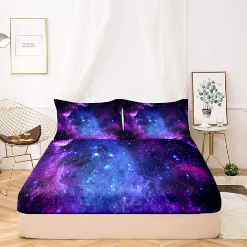 MUSOLEI Colorful Girls Fitted Sheet Set Galaxy Sheets, 3D Rainbow Twin Bedding Set Girl Bed Sheet 2PCS Boho 1 Fitted Sheet with 2 Pillowcase Wrinkle Free Cozy Microfiber Twin Sheet for Girls(Queen) MUSOLEI