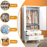 Anewome 71" Metal Armoire Wardrobe Closet with 2 Drawers, Freestanding 2-Door Tall Clothing Storage with Adjustable Shelves and Hanging Rod for Bedroom Dorm, White Anewome