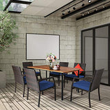 Tangkula 7 Pieces Patio Dining Set, Acacia Wood Wicker Dining Furniture Set with Sturdy Steel Frame & Umbrella Hole, Outdoor Dining Table Chair Set with Removable Cushions for Backyard, Garden Tangkula