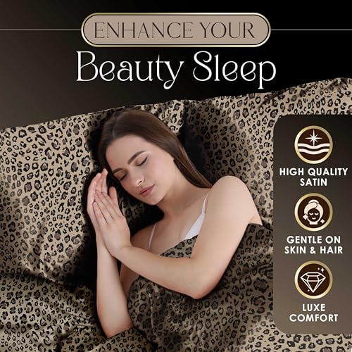 Martex Elegance 3-Piece Satin Sheets - Twin Size Luxury Hotel Quality Set - Leopard Print, Silky Soft & Smooth Martex