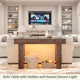 Unikito 47" Entryway Table with Socket and Sensor Light, Narrow Console Table with Storage Behind Couch, Farmhouse Entry Way Tables with Open Storage for Entrance/Hallway/Living Room, Rustic Oak Unikito