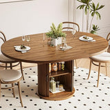 CABZOON 47-63in Extendable Round Dining Table for 4-8 Modern Round Kitchen Table Circle Dining Table with 2-Tier Storage Shelf, Space Saving Expandable Wood Oval for Living Room Walnut CABZOON