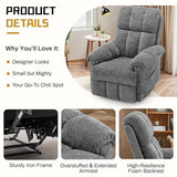 Korser Recliner Chair, Living Room Recliner Chairs for Adults, Small Recliners for Small Spaces, Upholstered Manual Recliner with Side Pockets, Modern Nursery Chair for Living Room, Chenille, Grey