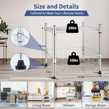 YSSOA Heavy Duty Shelving Unit, Wire Metal Stackable Storage, 2-Tier Shelf, with Basket, Chrome, 15" W x 13.8" D x 15" H - WoodArtSupply