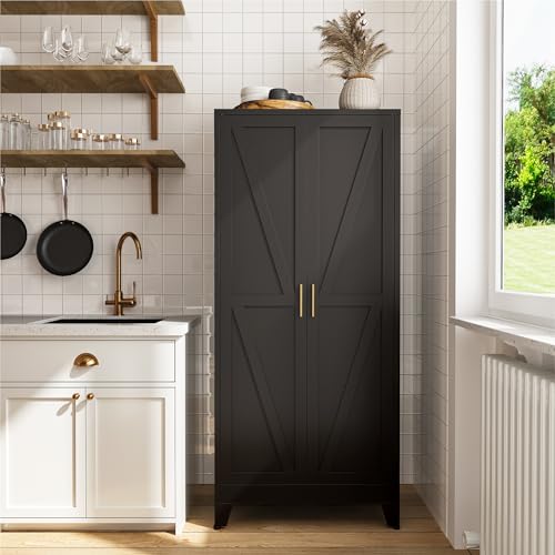 COFaR 61" Metal Pantry Cabinet in Black, Modern Storage Cabinet with Adjustable Shelves, Sturdy Metal Cupboard for Kitchen, Office, Living Room & Bathroom Organization COFaR