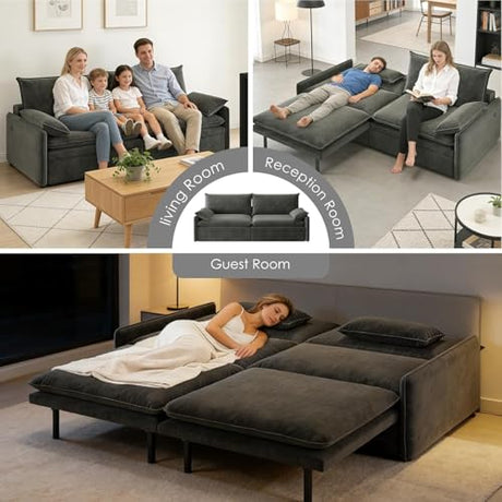 81" 3-in-1 Convertible Sofa Bed, Pull Out Couch with Deep Seat & Storage, Chenille Loveseat Cloud Couch with USB Port & Pillow, Futon Sofa Bed Couches for Living Room/Apartment/Bedroom, Dark Grey TaiEnjoy
