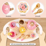 BUYGER Wooden Tea Party Set for Toddlers Little Girls with Tea Cup Teapots Food Tray Pretend Play Kitchen Accessories Cafe Toys Gifts for Ages 3-5 3 4 5 Years Old Buyger