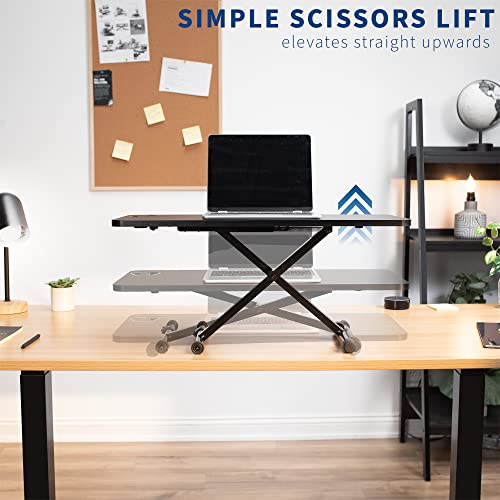 VIVO Black Small Single Top 28 inch Standing Desk Converter, Tabletop Sit to Stand Monitor Riser with Scissor Lift Height Adjustment, DESK-V011F VIVO