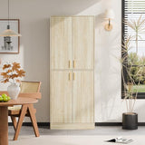 Cozy Castle Kitchen Pantry Cabinet, 71" Tall Wood Storage Cabinet with Doors and Shelves 4 Doors Freestanding Cupboard for Dining Room Living Room Bathroom Furniture, Whitewashed Oak Cozy Castle