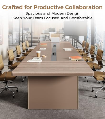 Anzhap 12FT Conference Table, Large Rectangular Seminar Meeting Table with 1.61" Thickened Tabletop, Rectangle Grommet & Heavy Duty Legs for Office Meeting (142" L * 51" W * 29" H) Anzhap