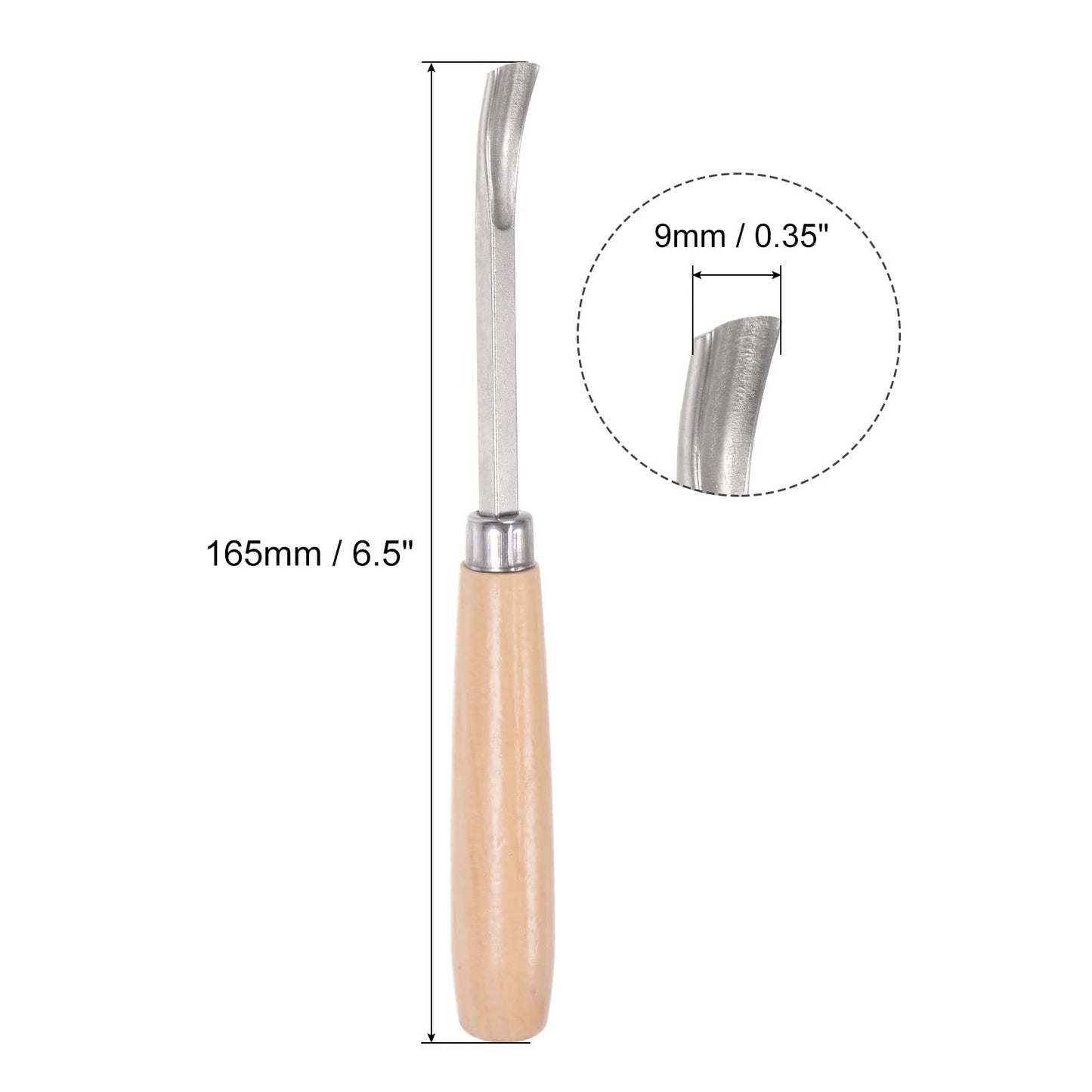 uxcell Wood Chisels Carving Knife, 10mm Chrome Plated 45# Carbon Steel Curved Half-round Tip Woodworking Hand Tool Graver 165mm (6.5-Inch) Length