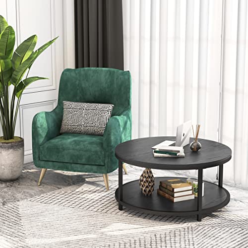 WiberWi Rustic Industrial 35.8" Round Coffee Table with Storage Shelf and Sturdy Metal Legs, Easy Assembly - WoodArtSupply