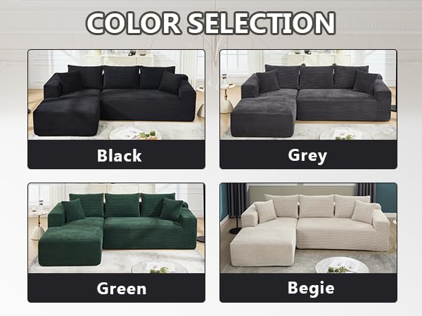 PELUMY 108.7" L-Shaped Modular Sectional Sofa with Oversized Chaise, Cloud Couch with Memory Foam, No Assembly Required Sleeper Sofa for Small Space Living Room, Apartment (Black, Corduroy) PELUMY