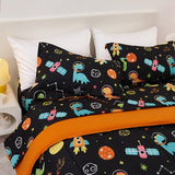 Yibeizi Space Dinosaur Kids Comforter Set for Boys Full Size, Cute Quilted Black Printed Bedding Set with Pillow Sham, Lightweight Soft Breathable Washable Bed Set 3 Piece Yibeizi