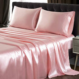 SiinvdaBZX 3Pcs Twin XL Sheets Set, Blush Pink Silky Satin Sheets Twin XL Bedding Set Ultra-Soft Extra Long Bed Sheets for College Dorm SiinvdaBZX