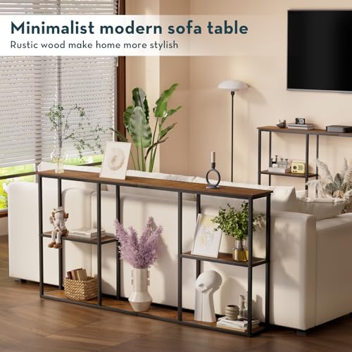 WOHOMO Console Table,3-Tier Small Entryway Tables,Narrow Sofa Table for Hallway,Rustic Brown(63 inch) WOHOMO