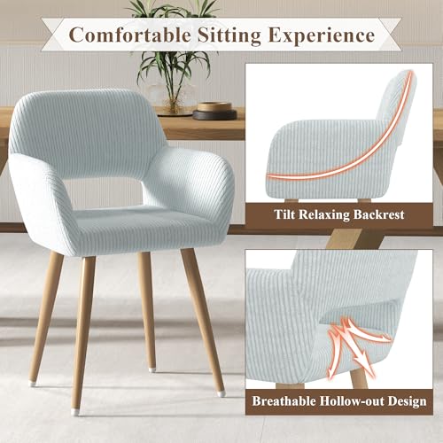 GOOLON Home Office Desk Chair Set of 1, Corduroy Fabric Vanity Chair for Makeup with Hollow Backrest, Comfy Armchair Wood Frame with Strudy Metal Legs, Light Blue GOOLON