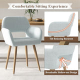 GOOLON Home Office Desk Chair Set of 1, Corduroy Fabric Vanity Chair for Makeup with Hollow Backrest, Comfy Armchair Wood Frame with Strudy Metal Legs, Light Blue GOOLON