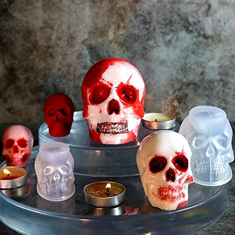 RESINWORLD Set of Large + Medium + Small 3D Skull Resin Molds, Flexible Clear Silicone Skull Head Molds, Silicone Molds for Resin, Soap, Clay, Candle Wax Casting, Halloween Home Decoration ResinWorld