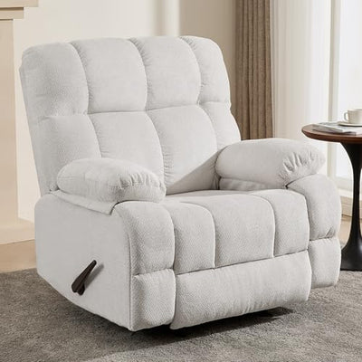 ParlorDream Oversized Rocker Recliner Chair, Overstuffed Extra Wide Manual Rocking Recliner, Adults Chair for Big Man, Reclining Sofa Chairs for Living Room, Beige