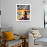 Romantic Paint by Numbers Kit for Adults - DIY Woman Watching Sunset with Wine Glass Painting on Canvas 16x20 Inches, Acrylic Paint Set, Suitable for Beginners, Beach Art for Home Decoration TAOPAOLAB