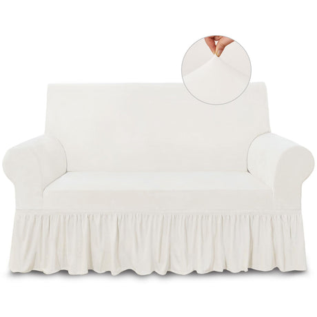 NICEEC Loveseat Cover Super Soft 1-Piece White Slipcover for Loveseats Stretch Universal Spandex Couch Covers for Living Room Easy Fit Washable Furniture Sofa Protector with Skirt NICEEC