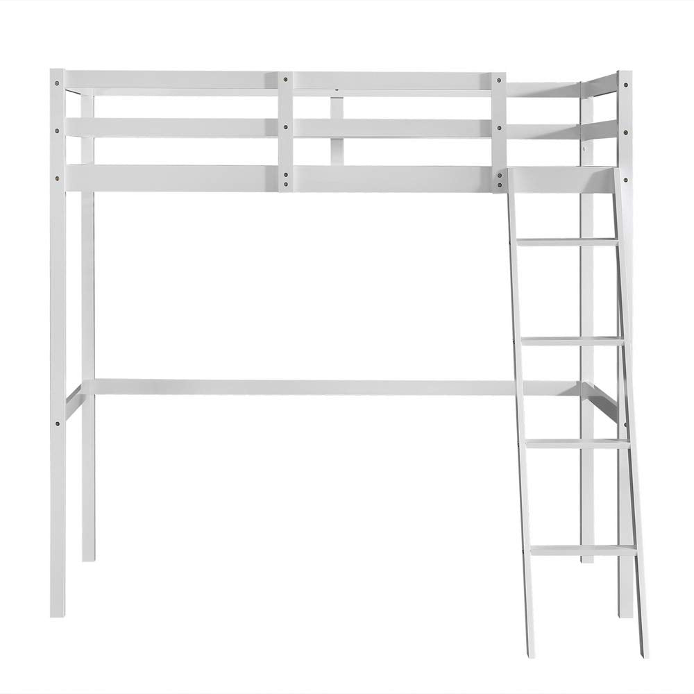 JOYMOR Twin Loft Bed Frame - Sturdy Wood Design with Full-Length Guardrail and Ladder for Kids and Teens - WoodArtSupply