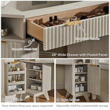 T4TREAM Fluted Makeup Vanity Desk with 3 Way Mirror and Lights, 48" Large Corner Vanity Table with Glass Top, Charging Station, 3 Drawers, Storage Cabinets & Shelves, for Bedroom, White Alder T4TREAM