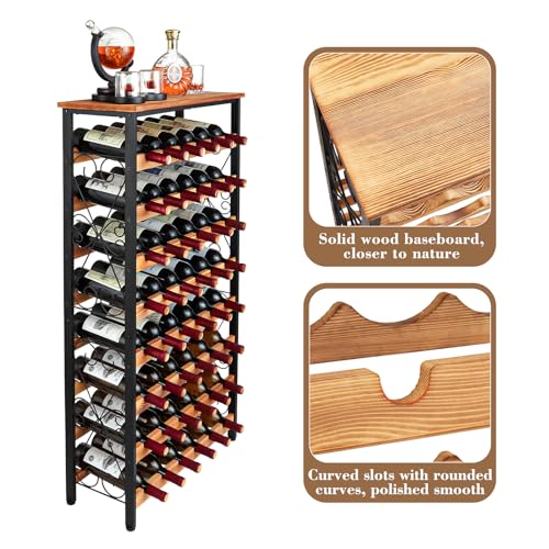 48 Bottles Floor Wine Rack with Wood Top, Freestanding Wine Bottle Organizer Shelf, Wobble-Free 8 Tier Wine Display Storage Stand for Kitchen Pantry, 25.2''L x 10.7''W x 47.2''H