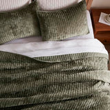 LEAONME Velvet Quilt King Size 98''x106'', Lightweight Olive Green Velvet Comforter Set with 2 Matching Shams, Soft Cross Stitch Bedspread Coverlet Bedding Set for All Season LEAONME