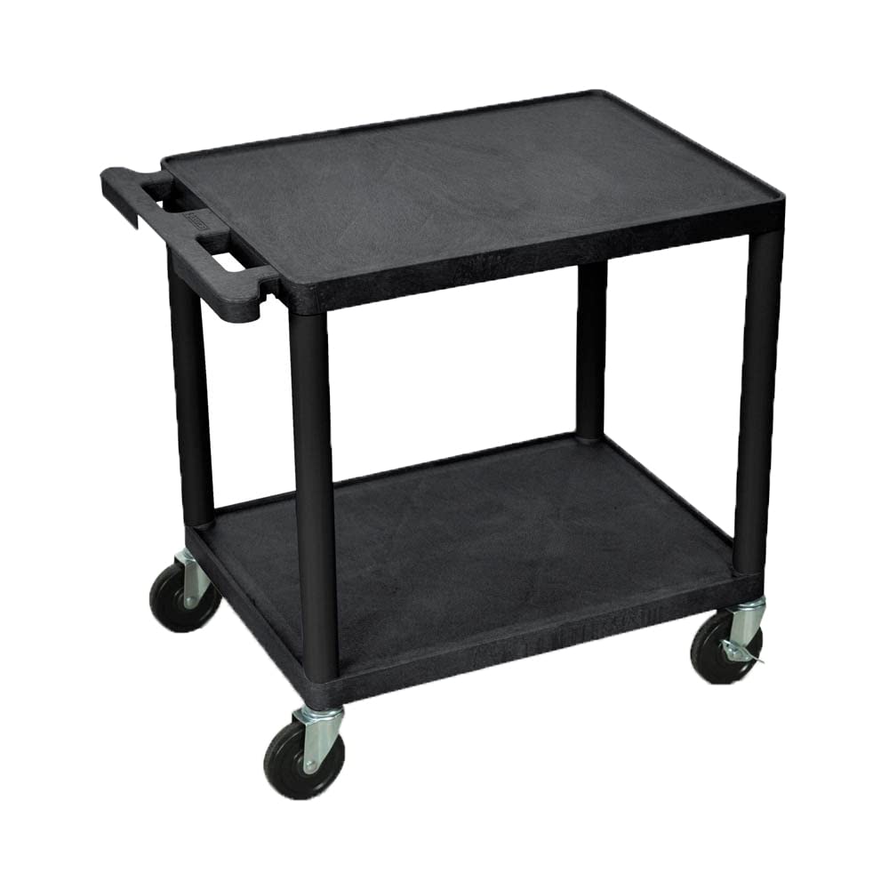 LUXOR LP26-B 26"H AV Cart with Two Shelves, 300 lbs. Capacity, Made of Recycled Molded Plastic, Scratch, Dent, Rust and Stain Resistant Luxor