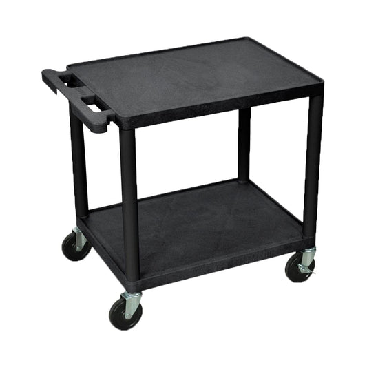 LUXOR LP26-B 26"H AV Cart with Two Shelves, 300 lbs. Capacity, Made of Recycled Molded Plastic, Scratch, Dent, Rust and Stain Resistant