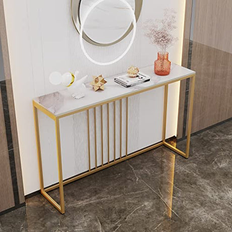 Wisfor Sintered Stone Entryway Console Table: White Marble Tabletop Long Table with Golden Frame - Narrow Side Table Behind Sofa for Hallway Foyer, 47x12x31 inch Wisfor