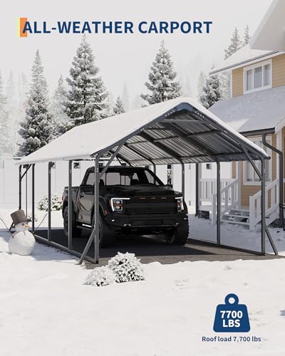 Garveelife 11'x20'x9' Metal Carport, Heavy Duty Steel Car Ports for All-Weather, Vertical Roof Design, for Full-Size Pickup Trucks, Boats, and Tractors GarveeLife