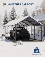 Garveelife 11'x20'x9' Metal Carport, Heavy Duty Steel Car Ports for All-Weather, Vertical Roof Design, for Full-Size Pickup Trucks, Boats, and Tractors GarveeLife