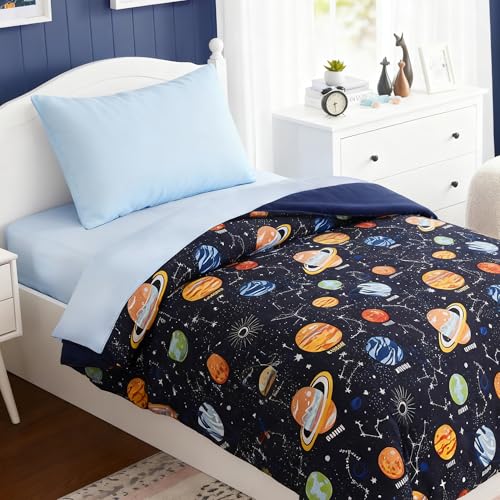 Toddler Bedding Set - 4 Pieces Toddler Comforter Set for Kids Boys, Glow in The Dark Space Bed in A Bag with Sheets Kaleido Space