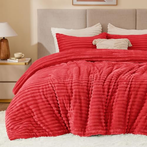 BEDELITE Fleece Twin Comforter Set -Super Soft & Warm Fluffy Red Bedding, Luxury Fuzzy Heavy Bed Set for Winter with 1 Pillow case BEDELITE